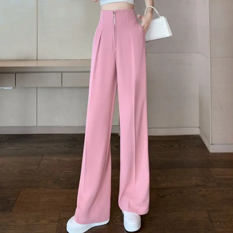 2023 New Spring and Summer Autumn Fashion Versatile Casual Loose High Waist Dropping Feel Slim Straight Leg Wide Leg Pants
