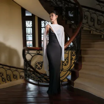 Galarity Simple Satin Mermaid Prom Dresses 2025 Backless Bodycon Formal Evening Dresses With Cape Women Party Gown Customized