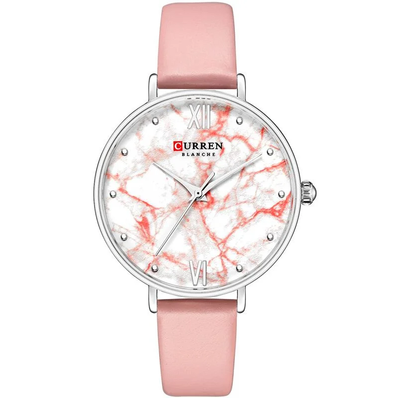 Quartz Watch Casual Women's Watch Fashion Marble Texture Dial With Soft Leather Strap Watch Women's Simulated Quartz Watch 9045