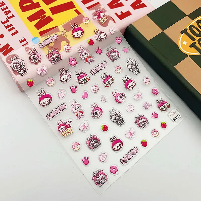 Japanese Cute Pink Labubu New-process Embossed Nail Decorative Sweet Evil Gothic Nail Accessories Sticker Accessories Nail Art 4