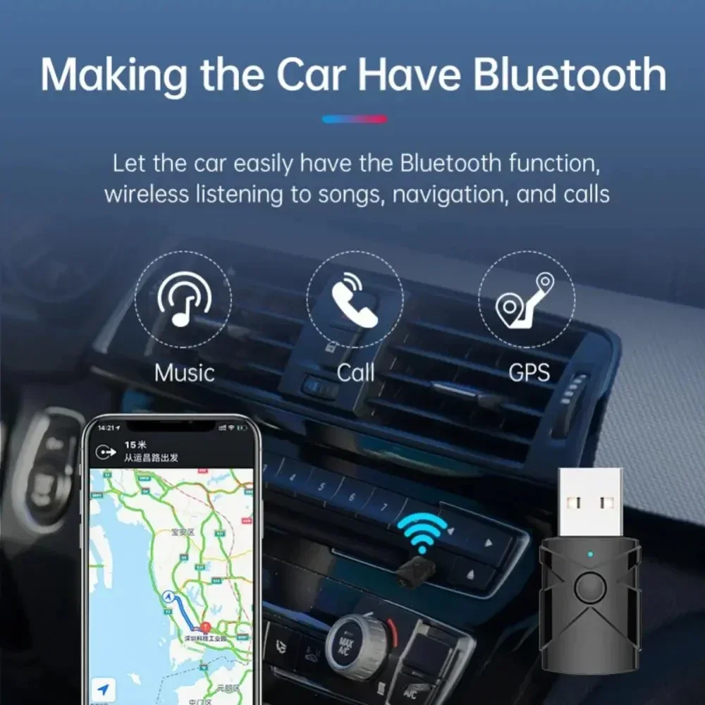 5 in 1 USB Bluetooth 5.2 Receiver Transmitter Wireless Audio Adapter Sound Card 3.5mm Aux Music For TV Computer Car Speaker PC