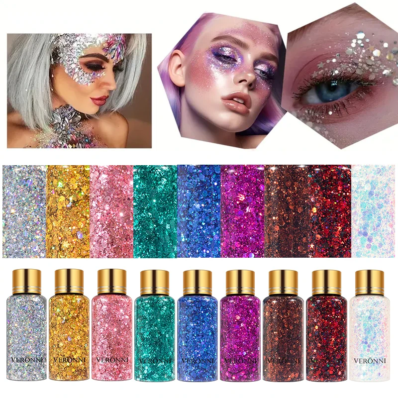 Gel Liquid Glitter Eyeshadow Lip Dazzle Body Stage Glitter Music Festival Long Lasting Glitter Gel for Hair,Face and Body Makeup 2