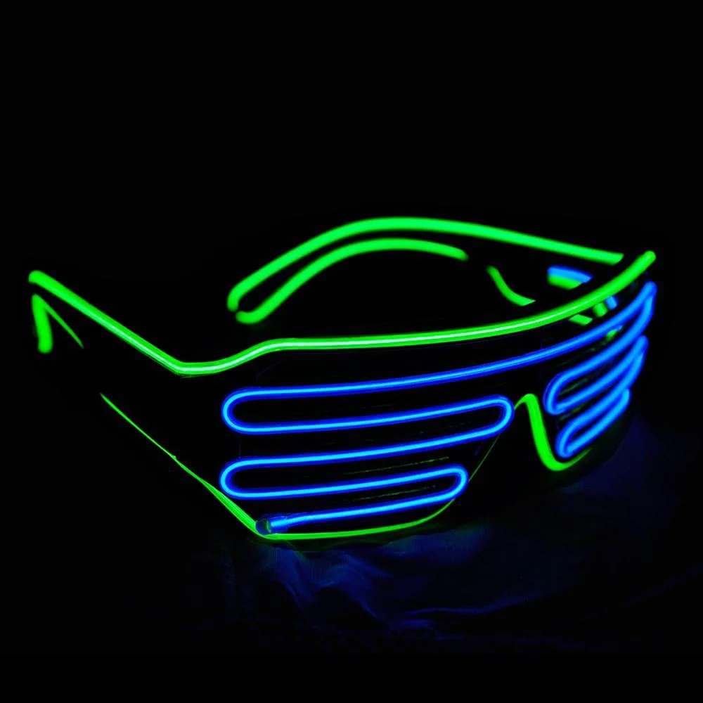 

Glow Shutter Neon Rave Flashing Glasses El Wire LED Sunglasses Light Up DJ Costumes For Party,80s,EDM RB03 (Light Green - Blue)