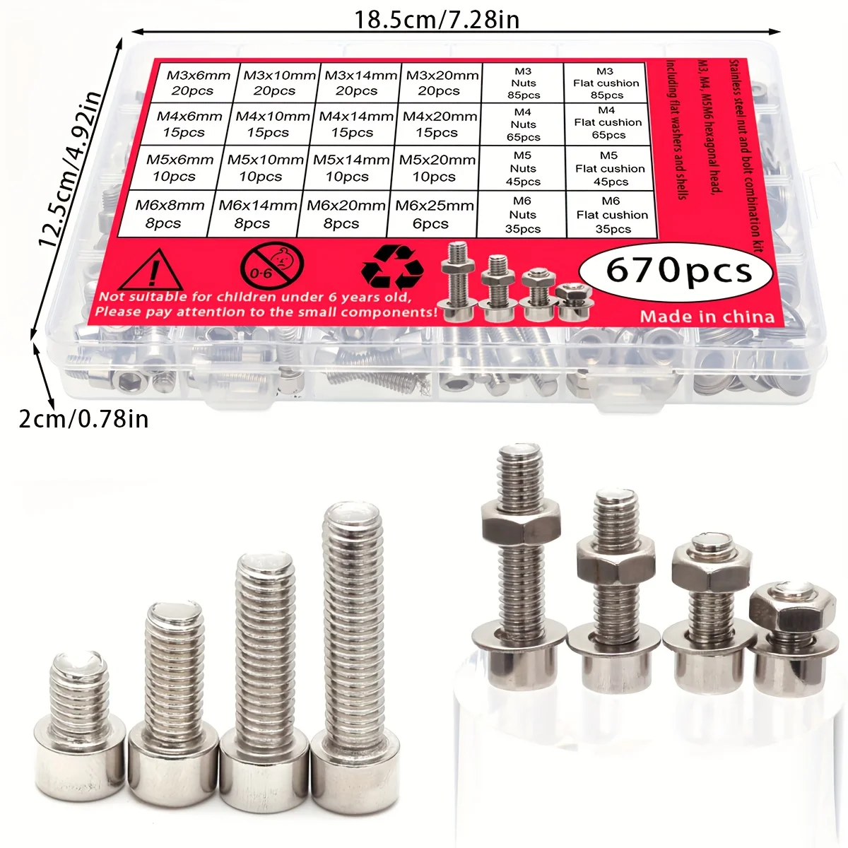 Tornillos M5 Juego De Tornillos Hexagonales De Cabeza Plana, 540 Piezas, | Cuotas Juego De Tuercas Y Tornillos