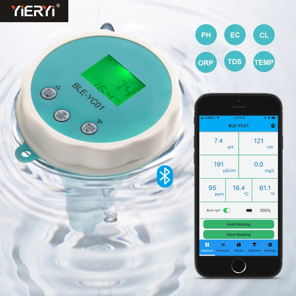Digital Chlorine Orp Ec Tds Temp Ph Meter Bluetooth 6 In 1 Water