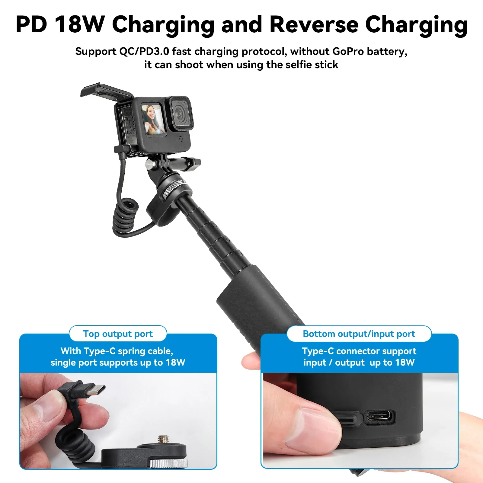 TELESIN Rechargeable Grip Selfie Stick for Phone Gopro Hero 13 12 11 10 9 DJI OSMO Action 5 4 3 High-Capacity Battery Handgrip phone stabilizer selfie stick