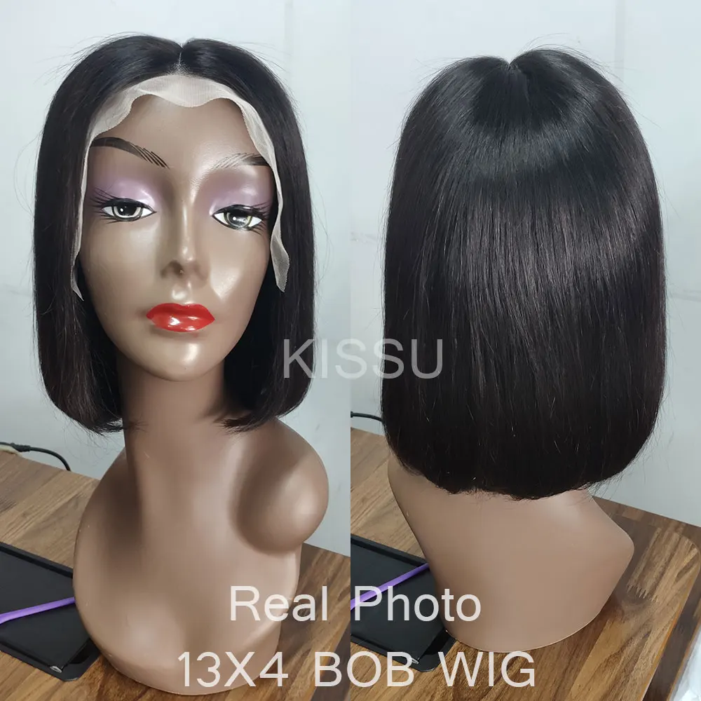 Short Bob Wig Lace Front Wigs 13x4 Bone Straight Brazilian Human Hair Wigs Pre-Plucked Transparent 4x4 Closure 180% Density