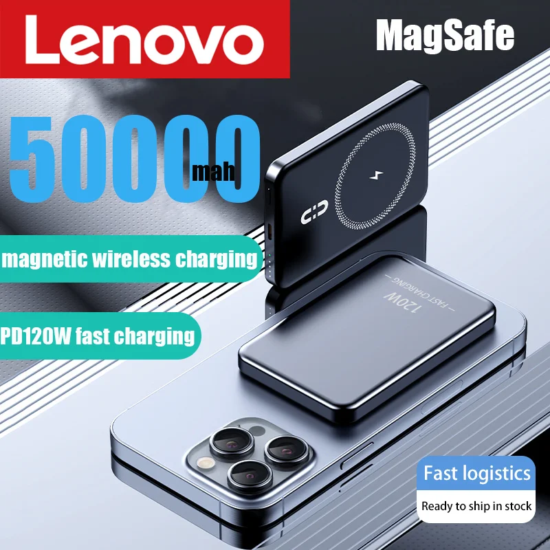 Lenovo Magnetic Power Bank 50000mAh 120W Wireless Fast Charger for iPhone Samsung Xiaomi Portable Battery Powerbank power bank