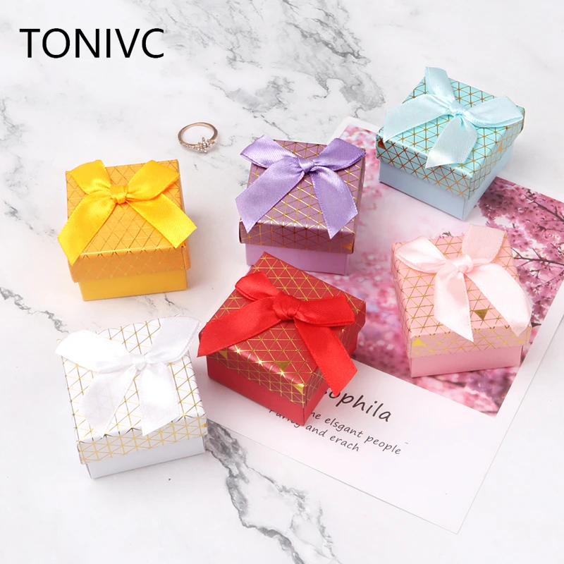 TONVIC 12Pcs Jewelry Organizer Gift Ring Box Store Container Party Gift Packaging 5x5x3.5cm Wholesale wedding ring box christmas party gift packaging supplies pink and green velvet jewelry packaging boxes necklace pendant holder