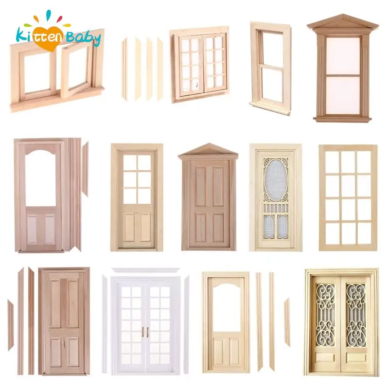 1:12 Dollhouse Wooden Window Door Frame Miniature Doll House Furniture Toys Dollhouse Miniature Window Panel Play House 3in1 rubber rolling wheel tools wooden handle spline roller for renovator window installation screen door household hand tool