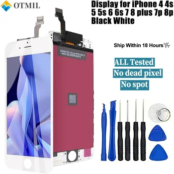 Display LCD per iPhone 4 4S 5 5S 6 6S 7 8 Plus 7P 8P Nero Bianco, Schermo LCD di Ricambio con Digitalizzatore e Strumenti di Riparazione