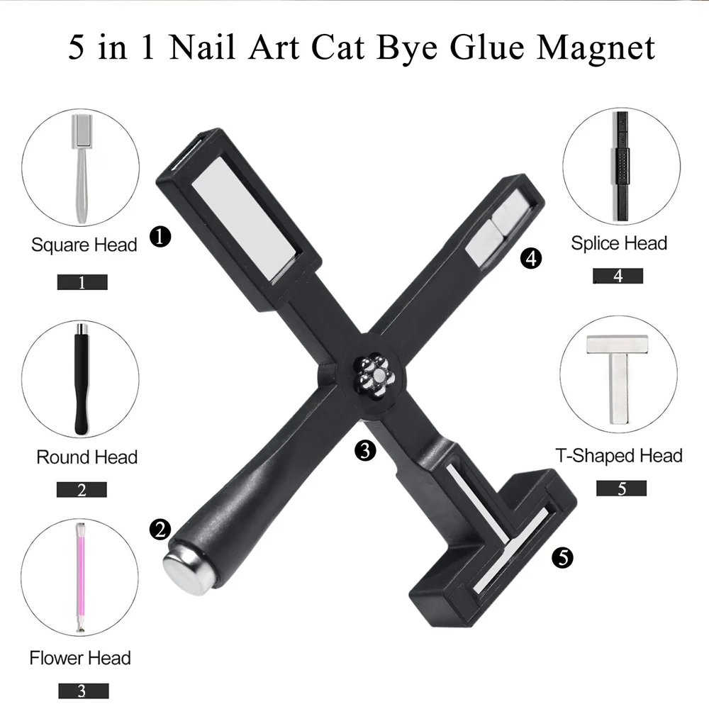 Magnetic Nail Art Tools 1pcs 5 In 1 Multifunctional Nail Cat Eye Magnet Pink Cross Magnetic Stick Nails Gel Polish Line Effect White DIY Nail Art Tools