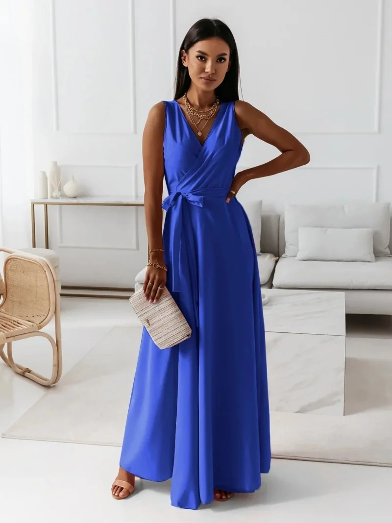 

Women's 2023 New Lace Up V-Neck Evening Party Long Dress Elegant Formal Occasion Dresses For Women 2023