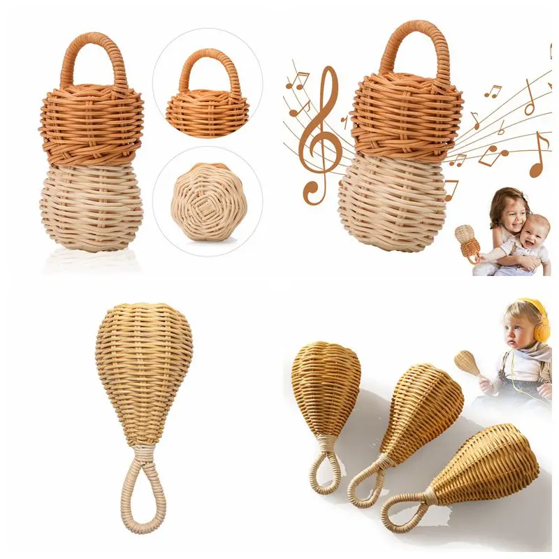 Baby Handmade Rattan Rattles Toys Sand Hammer Musical Rattle Hand Woven Infant Mobile Hand Bell Sensory Attetion Training Toys baby toys baby rattle toys hanging rattles toy ball rattle toy