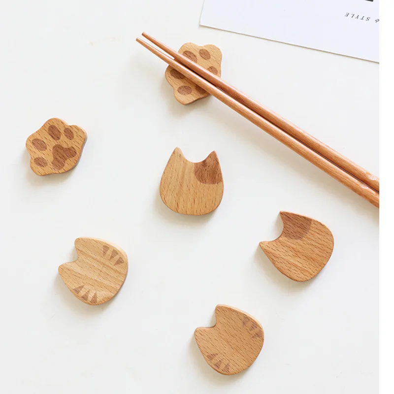 1 3pcs Cute Wooden Cat Chopstick Holder Kawaii Chop Stick Stand Chopstick Rest Home Restaurant