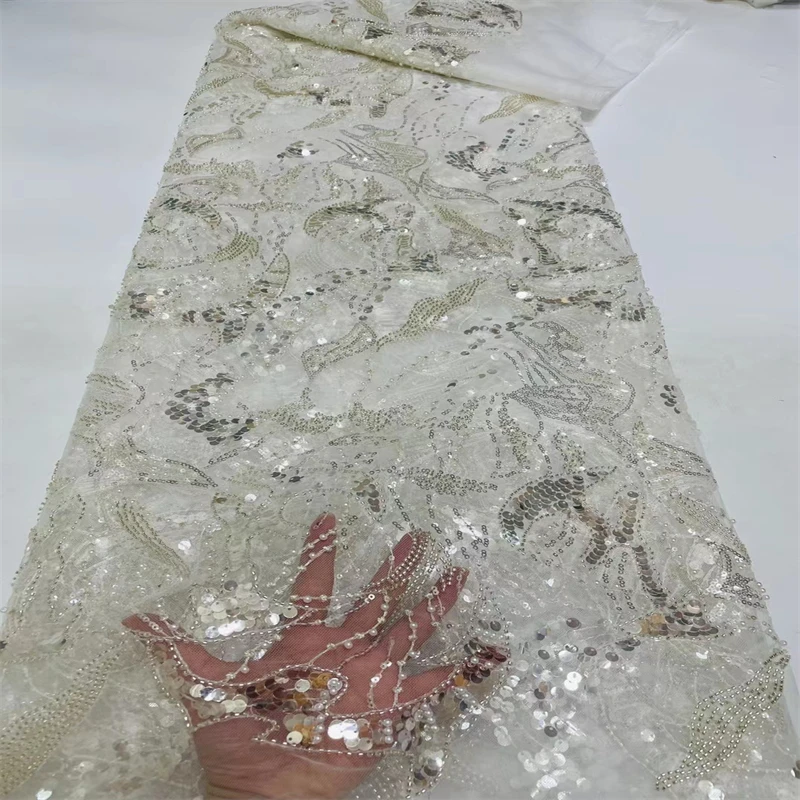 

2022 Latest White French Mesh Lace High Quality African Lace Fabric Nigerian Embroidered Tulle Lace Fabric For Wedding xc15-25