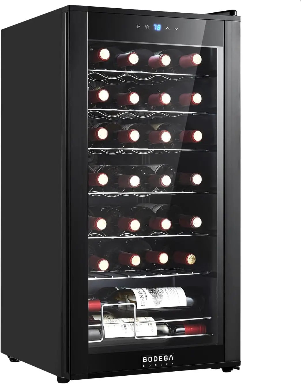 

BODEGACOOLER 28 Bottle Compressor Wine Cooler Refrigerator,Mini Refrigerator with 41-64.4°FDigital Temperature ControlGlass Door