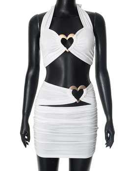 Halter Crop Top and Ruched Hollow Skirt