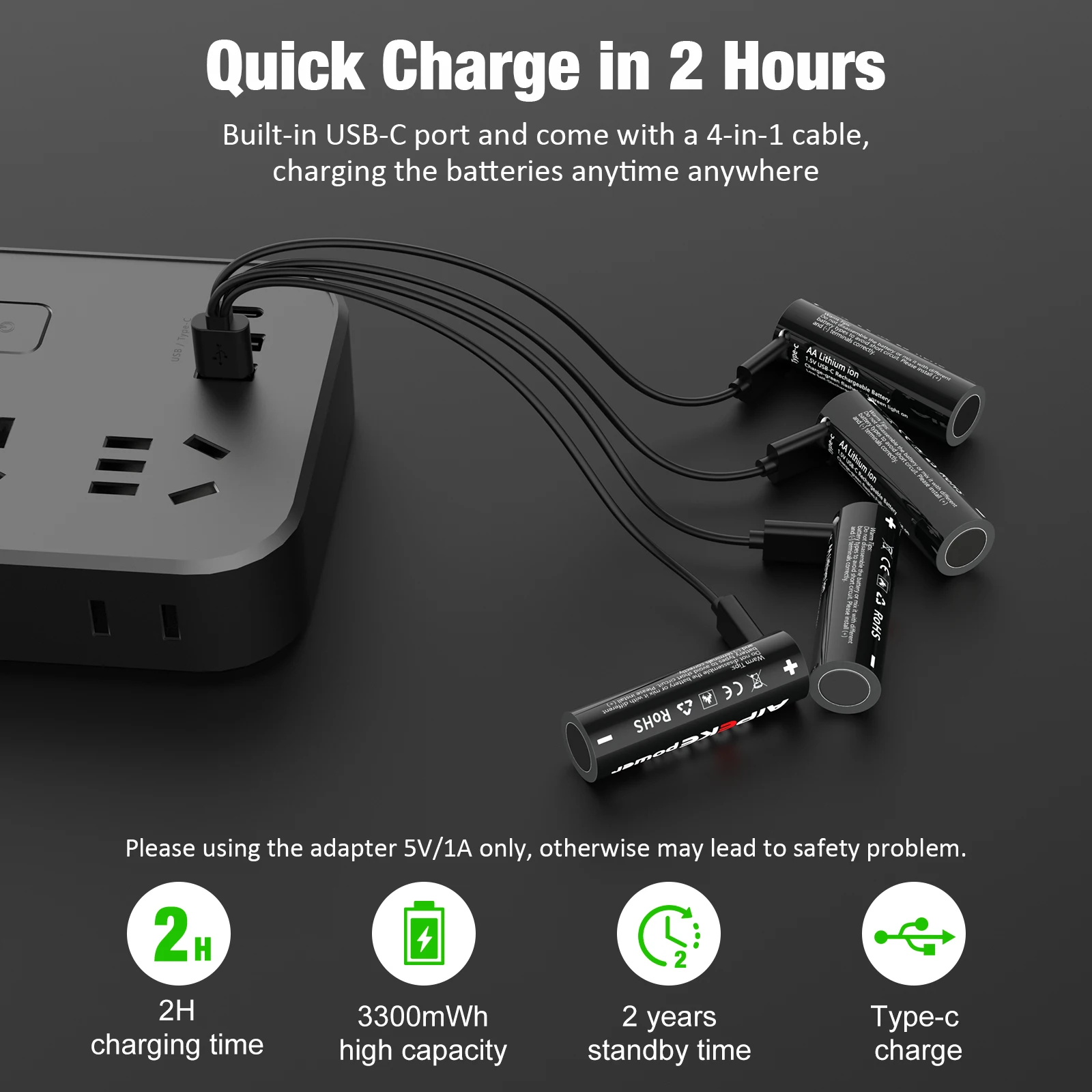AIPEKE 1.5V 3300mWh Aa rechargeable batteries USB Type-C aa Rechargeable Lithium Battery for Hunting Camera Remote Control Mouse rechargeable lithium batteries