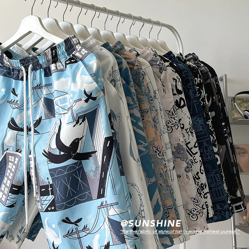 

Summer Men Board Shorts Vintage Beach Casual Shorts Men Print Big Size Hawaiian Shorts Oversize Loose Fashion Youth Male 2022