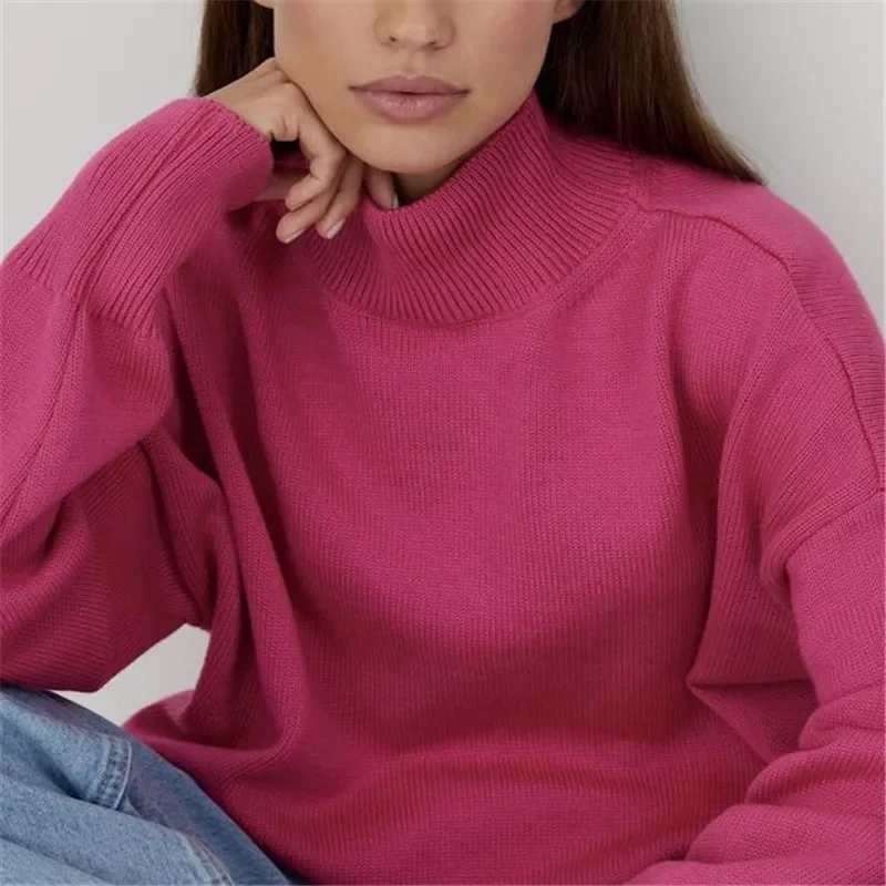 

Fashion Solid Loose Sweater For Women Elegant O-neck Long Sleeve Knitted Pullover Top 2023 Autumn Female Warm Thick Tops Jumpers