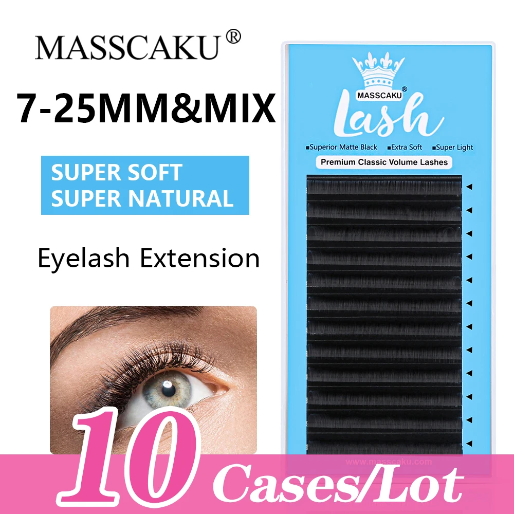 

10Pcs MASSCAKU 12Rows Regular Lash Ribbons 8-15Mix Type Artificial False Eyelashes Wholesale 0.05mm C Curl eyelash Top Suppliers