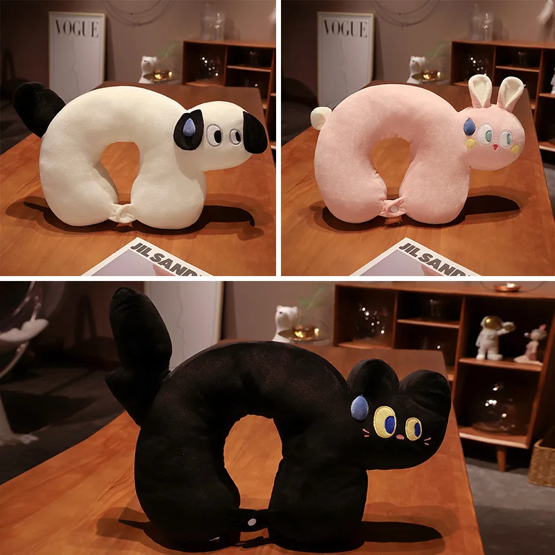 Creative Big Eyes Animals Plush Neck Pillow Cute Stuffed Animals Doll Kawaii U-shaped Travel Pillows Room Decor Kids Girls Gifts