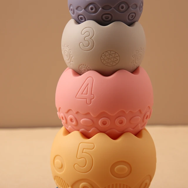 6Pcs Baby Silicone Stacked Toys Montessori Education Stacking Blocks Soft Rubber BPA Free Infant Teether Kid Building Block Toys 5