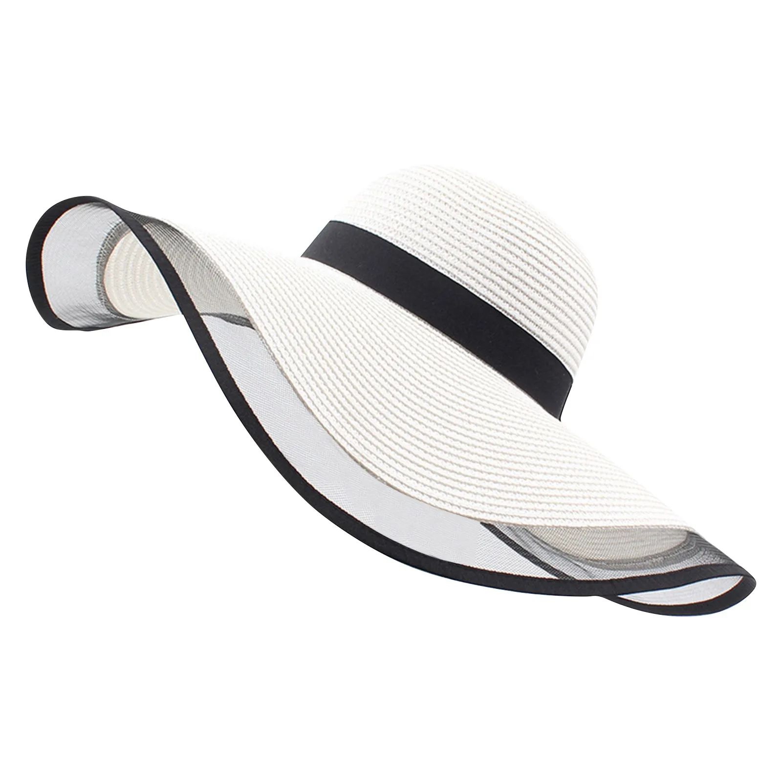 Women'S Vintage Straw Sun Hat Big Eaves Waves Beach Hawaiian Cap Ladies Light Gauze Brim Elegant Sun Protection Cap Holiday_voghion.com