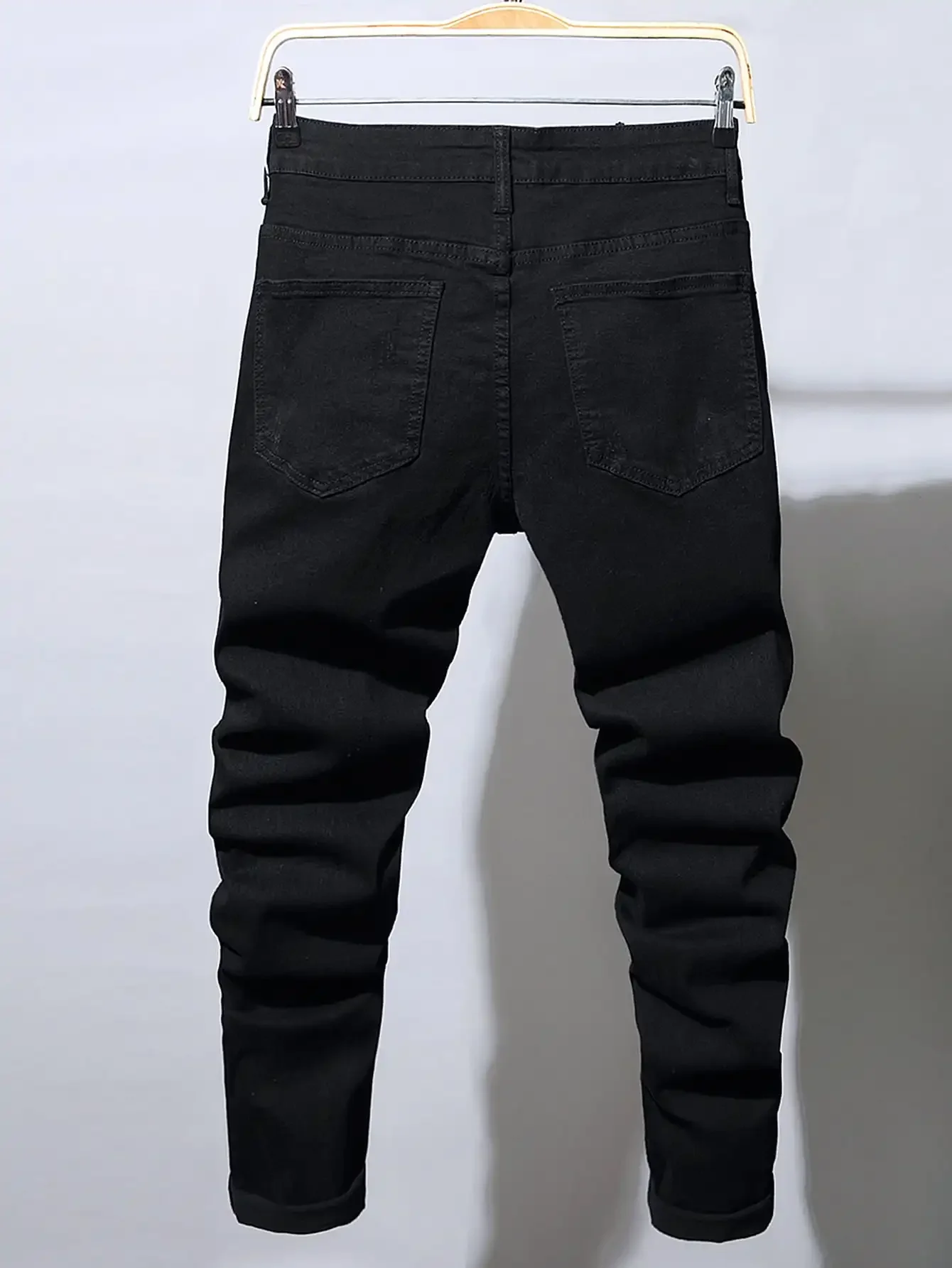 Men Slim Biker Ripped Long Denim Trousers Skinny Jeans pocket Young Man Jogging Pants Destroyed Stretchy Black Pants