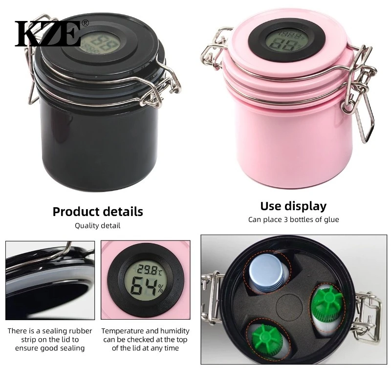 

Контейнер для хранения клея для ресниц с температурой и влажностью, герметичный контейнер с активированным углем