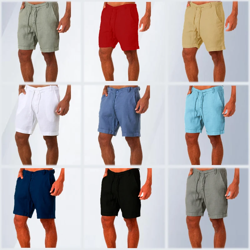 

Men's Shorts Casual Shorts Fashion Sweat Shorts Homme Linen Solid Color Short Trousers Male Summer Beach Breathable Flax Shorts