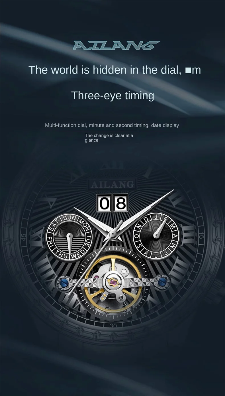 AILANG Orologio da polso di lusso Tourbillon luminoso impermeabile con data Orologio da uomo in acciaio inossidabile Orologi meccanici automatici da uomo Reloj_voghion.com