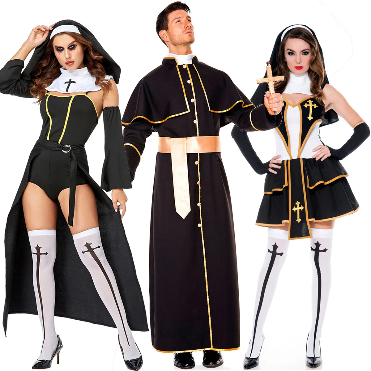 Cosplay-Nun-Dress-Halloween-Costume-for-Women-and-Men-Couple-Clothing