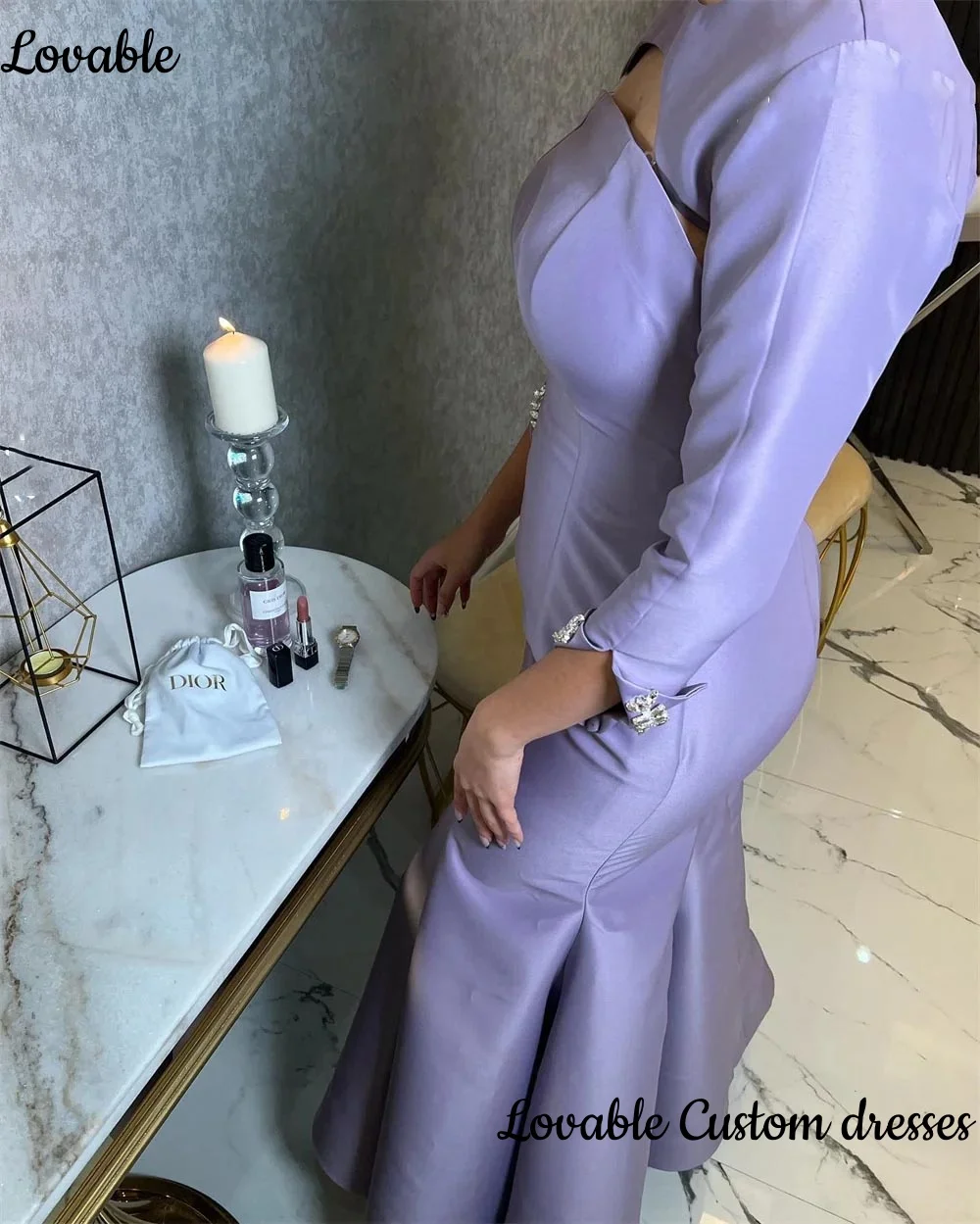 Evening Dresses Mermaid Satin Ankle Length Zipper Back O-Neck Lavender Long
