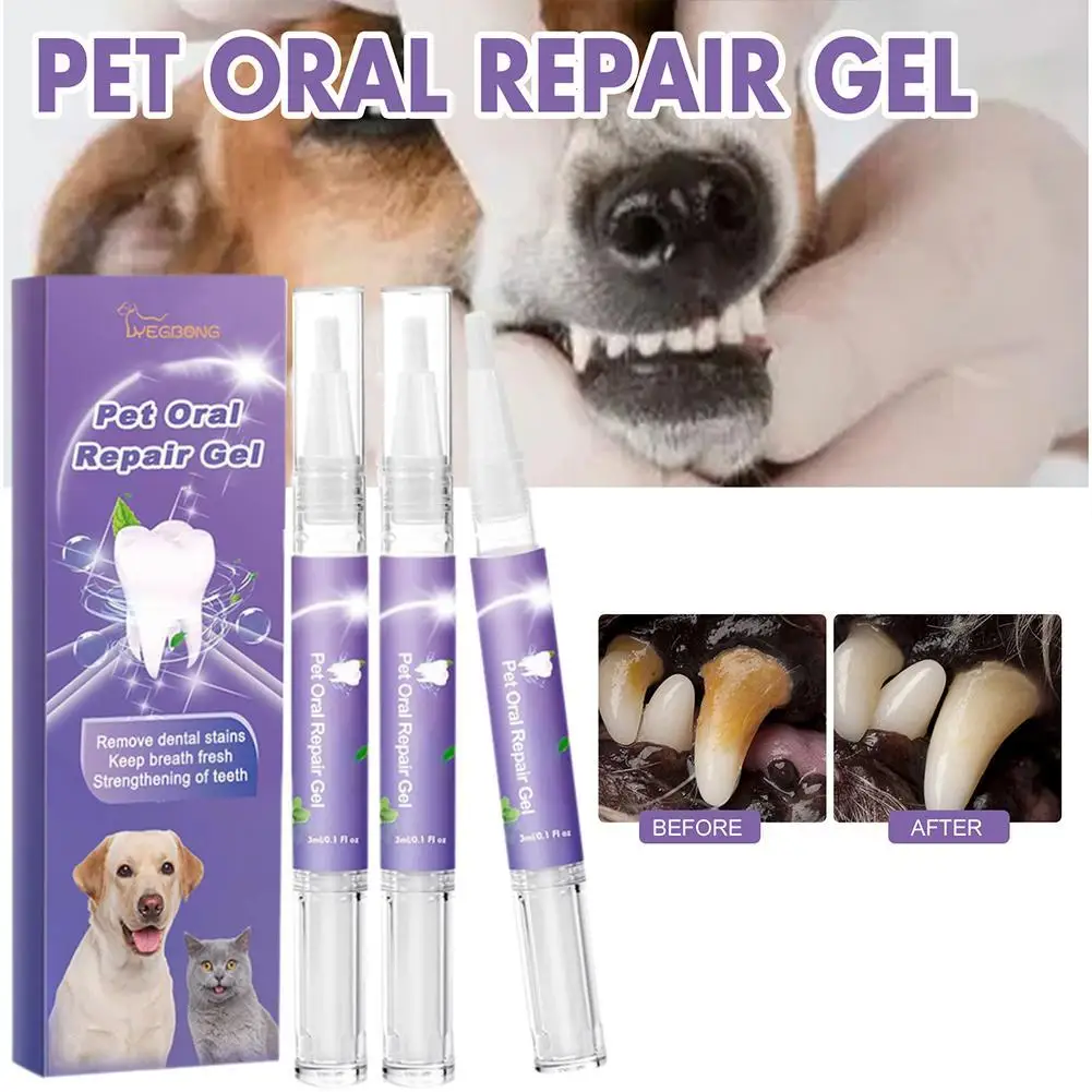 3PC Pet Oral Repair Gel Teeth Brushing Cleaner Gel Natural Dog Toothpaste For Dogs & Cats Pet Breath Freshener Eliminate Bad
