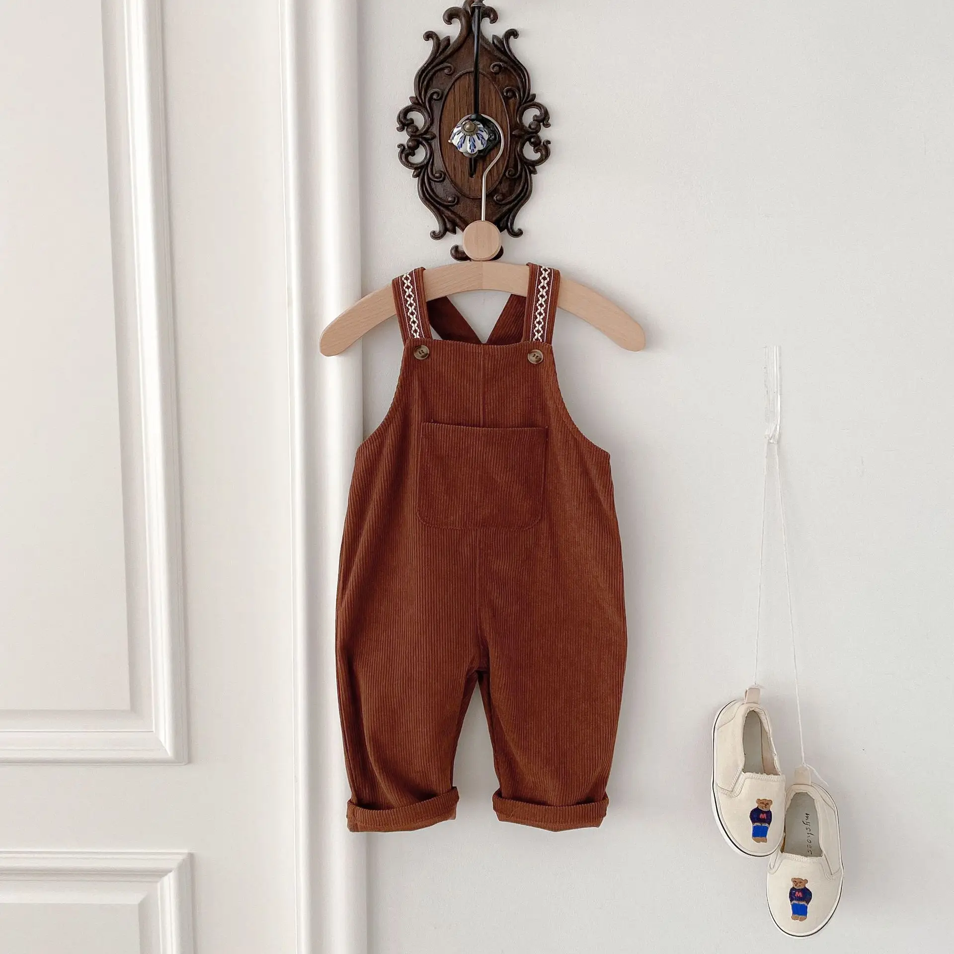 2025 Spring New Children Loose Corduroy Overalls Baby Girls Solid Casual Pants Boys Comfortable Strap Trousers Kids Clothes