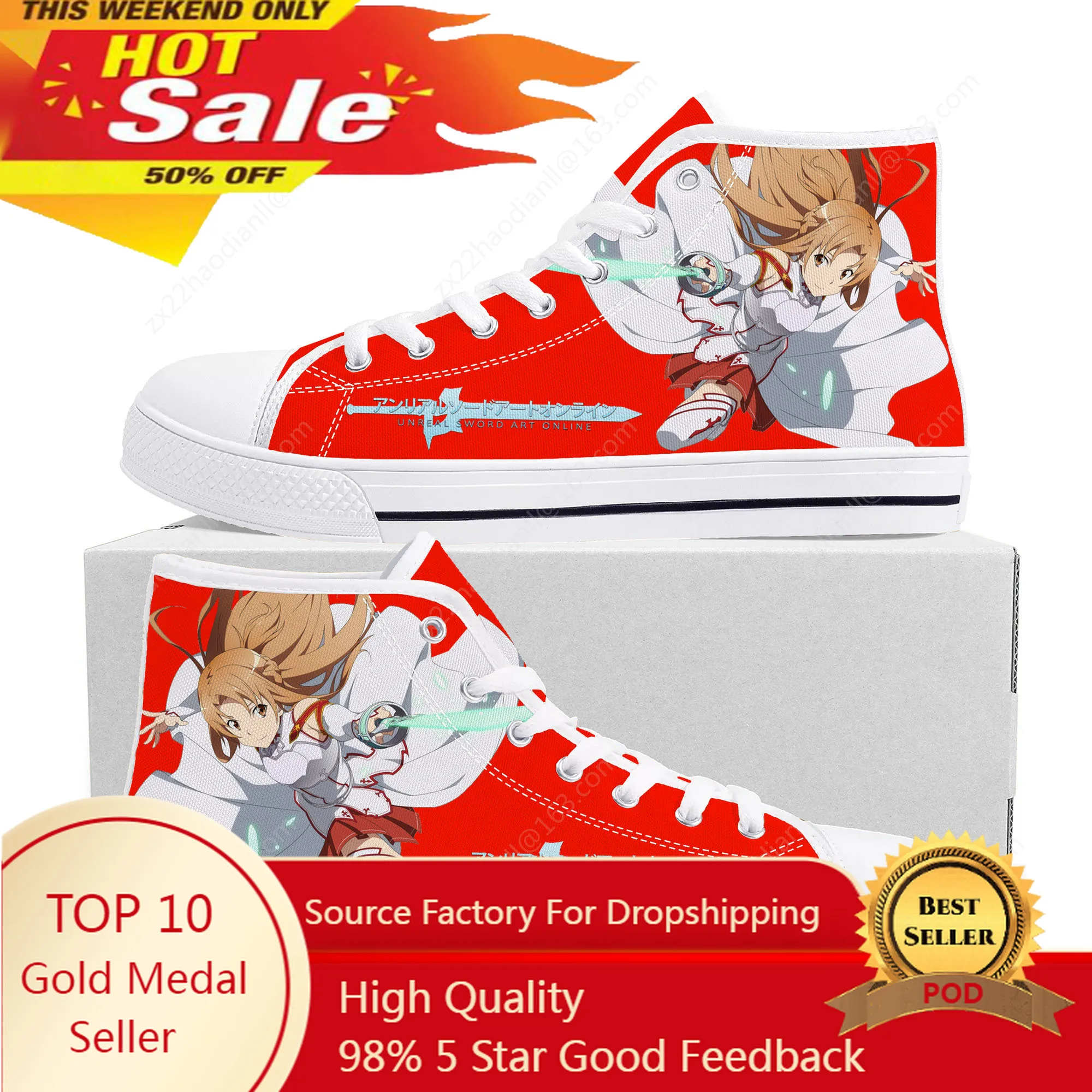 

Comics Asuna Sword Art Online High Top Sneakers High Quality Mens Womens Teenager Canvas Sneaker Casual Couple Shoes Custom Shoe