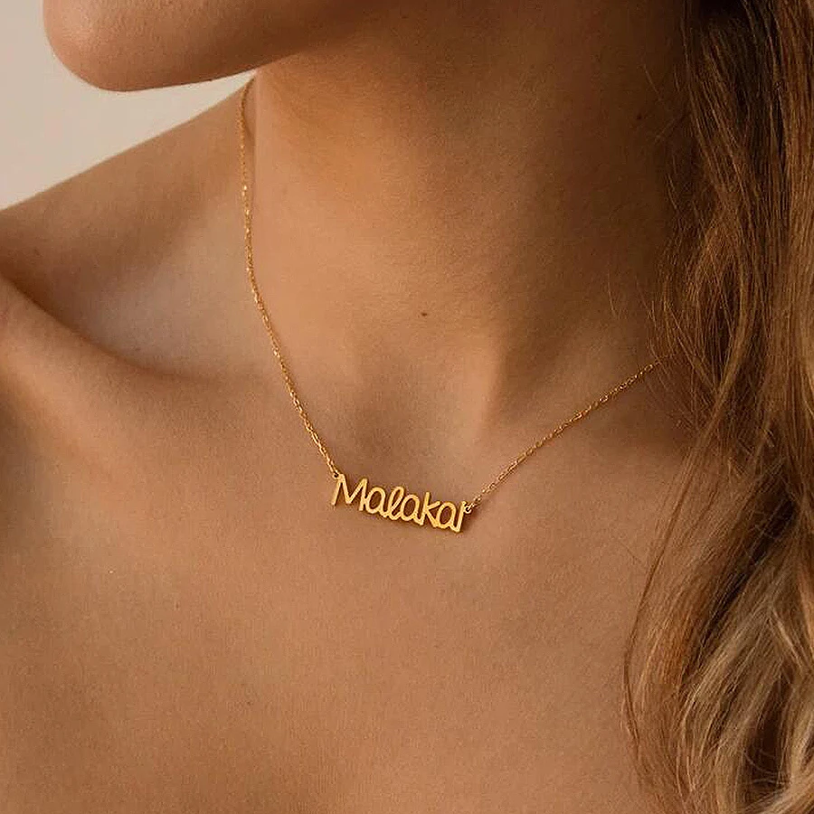Personalised Name Necklace for Women Stainless Steel Jewelry Custom Letter Nameplate Pendant Gold Cross Chains Neck Choker Gift
