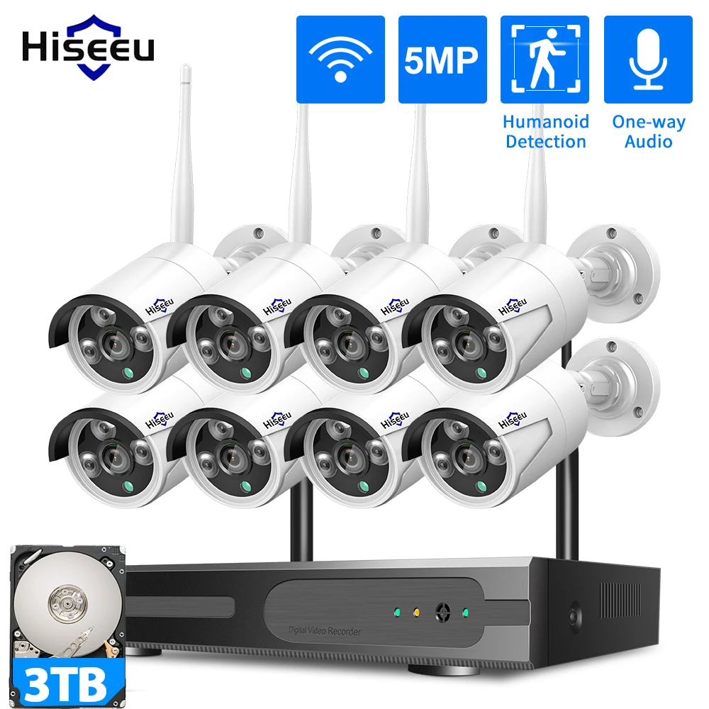 Hiseeu 5MP WiFi CCTV Camera Security System IR Night Vision Bullet Camera Set 10CH NVR Wireless CCTV Surveillance System
