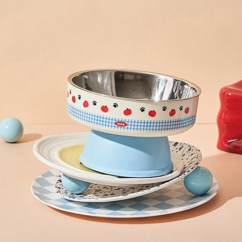 Cute Stainless Steel Pet High-foot Bowl Colorful Neck-protecting Cat Bowl - PeticaDeals