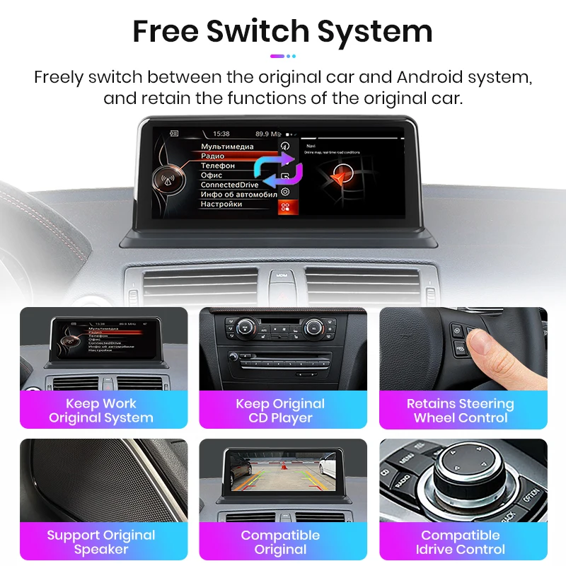 Pantalla multimedia inalámbrica Junsun CarPlay Android Auto para coche, radio para BMW Serie 1 E81 E82 E87 E88 con sistema CCC CIC, pantalla táctil. 2