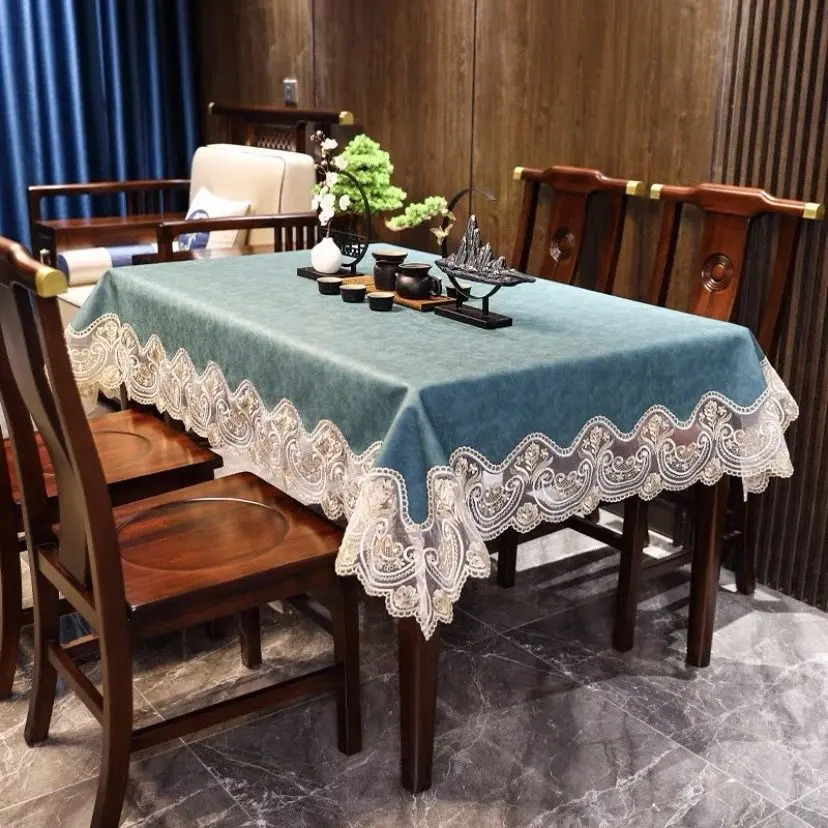 방수 레이스 PU 가죽 식탁보, 직사각형 테이블 커버, 식당 주방 생일 파티 테이블 러너, 사각형 얼룩 방지