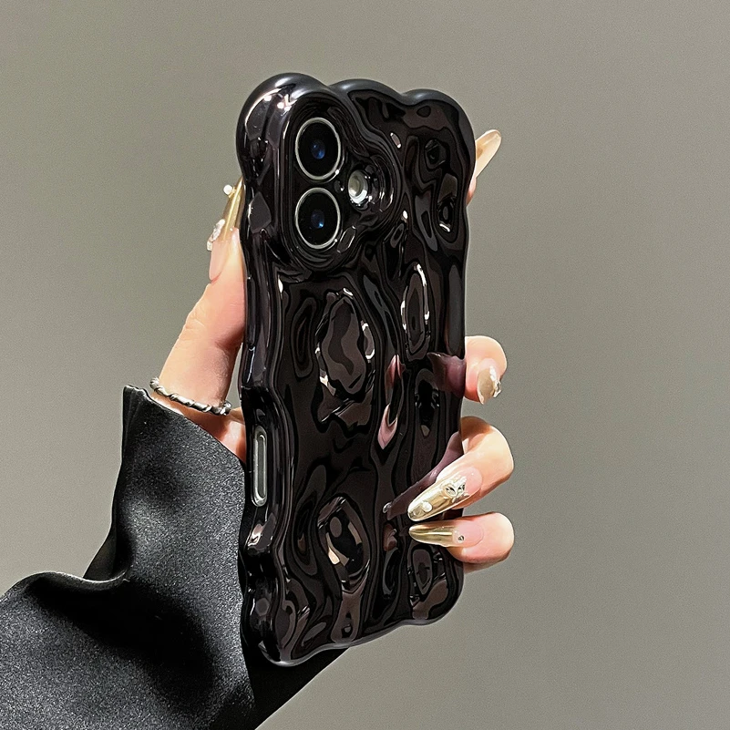 Glossy Wrinkle Plating Wave Border Case for iPhone 16 15 17 Pro Max Air Plus 11 12 13 14 Meteorite Pattern Soft Silicone Cover