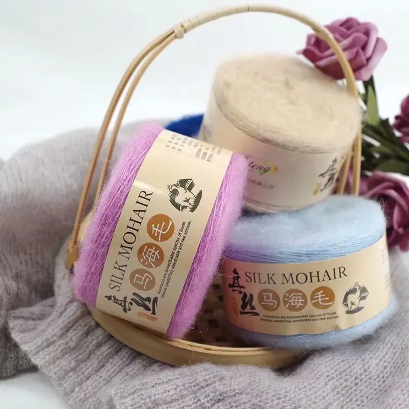 50 G/Pz Seta Mohair Medio Fine Lavorato A Mano Maglione Colorato Morbido Filato Di Seta Palla Maglione Tessuto A Mano Sciarpa Filato Mohair Lavorato A