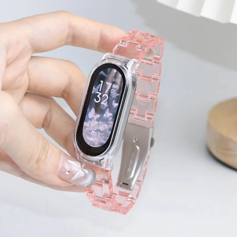 Color Collision Resin Watch Strap with Transparent Protective Cover Wristband