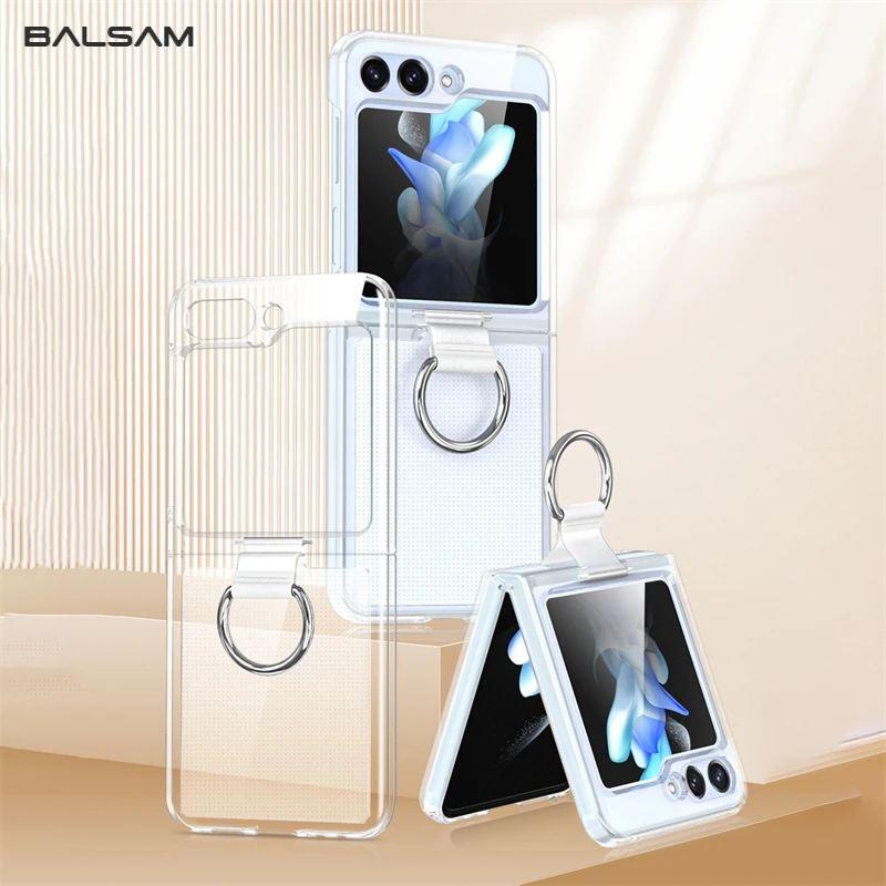 Solid Color Folding Case with Finger Ring Buckle - Shockproof Matte Clear Cover