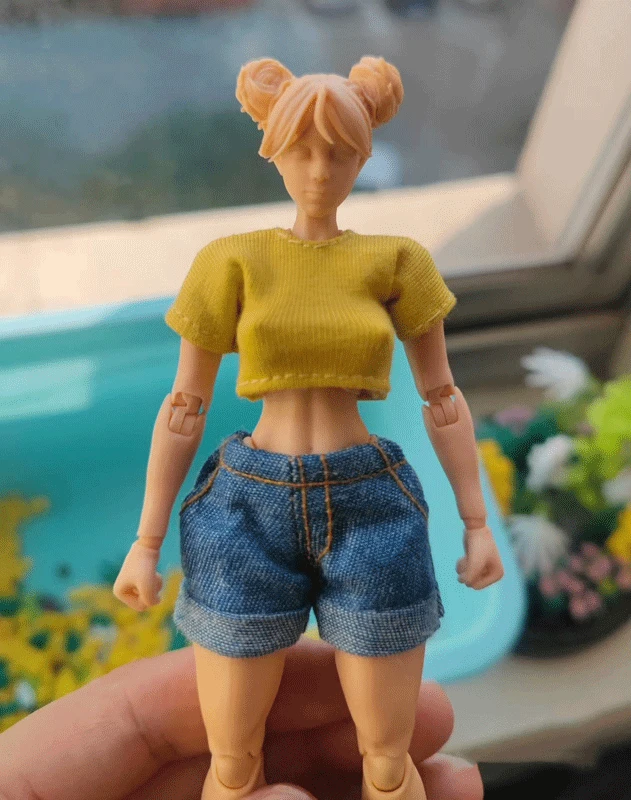 

1/12 Female Soldier Clothes T-shirt&Shorts Model for 6''Figma Azone12 Figure