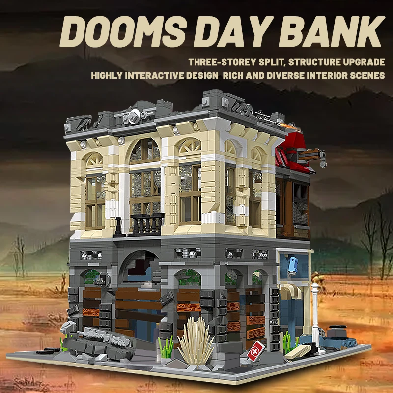 스트리트 뷰 Doomsday 은행 빌딩 블록, 창의적인 전문가 조립 모델, MOC 벽돌 아이디어, 큰 DIY 장난감, 어린이 크리스마스 선물