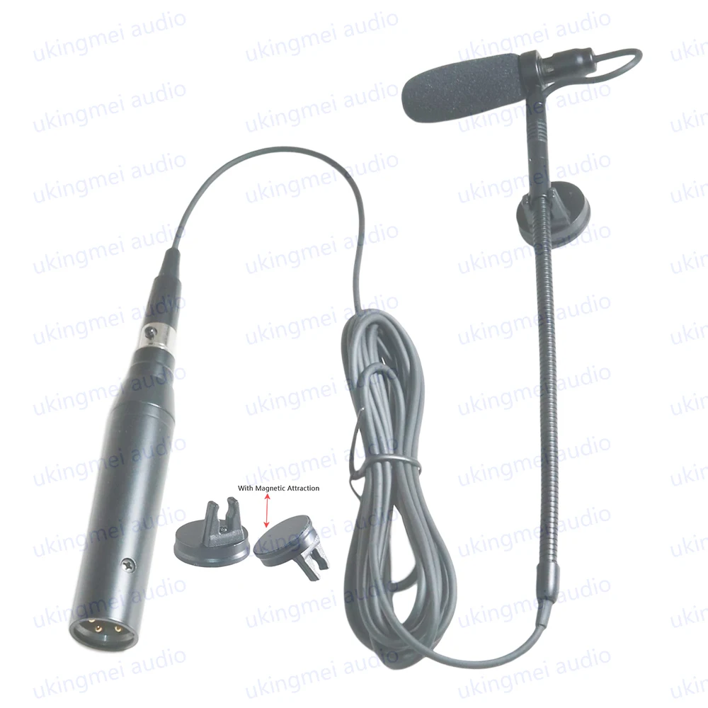 Clip-On Musical Instrument Microphone for Piano Guitar Saxophone Violin Cello Phantom Power Input Flexible Gooseneck Microphone